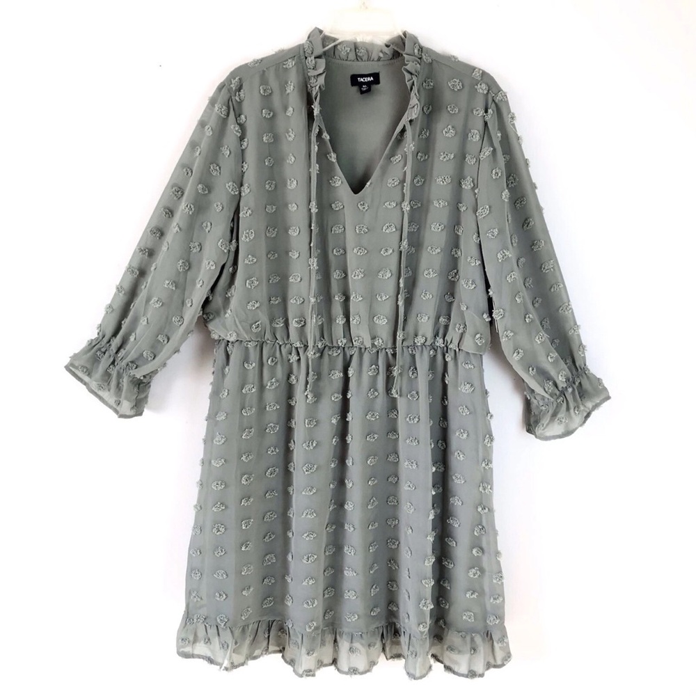 Tacera Dress Swiss Dot Green V Neck Ruffle